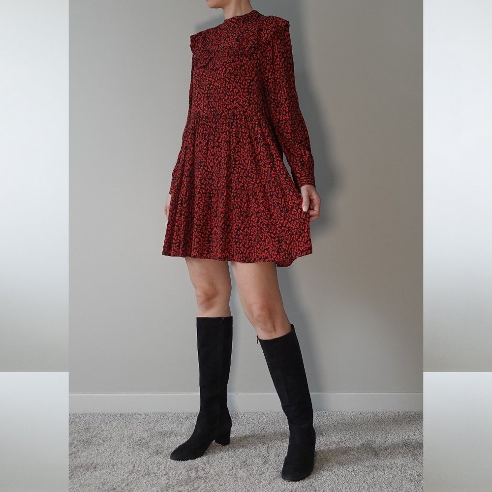 Karol Red & Black Leopard Print Long Sleeve Dress Size M